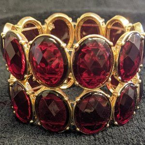 Ruby Red Faceted Gems Cuff Bracelet